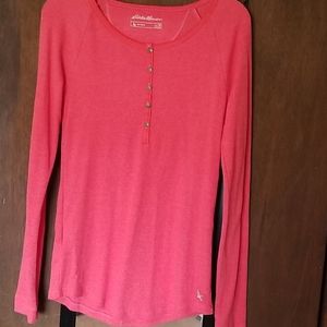 Coral Eddie Bauer waffle henley